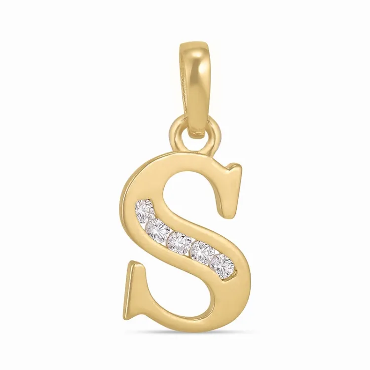 bokstav s zirkon anheng i 9 karat gull - My Letter