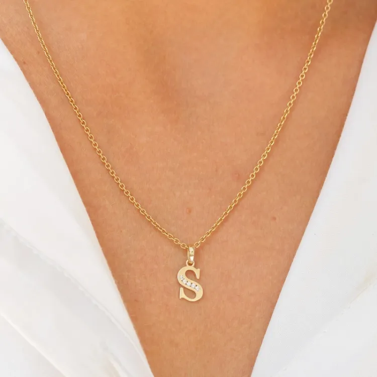 bokstav s zirkon anheng i 9 karat gull - My Letter