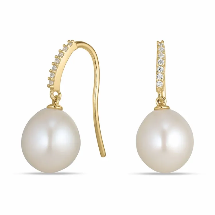 perleøredobb i 9 karat gull med zirkon - Gold Collection