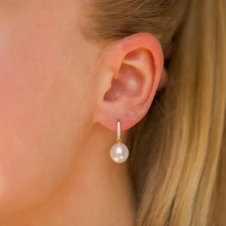 perleøredobb i 9 karat gull med zirkon - Gold Collection