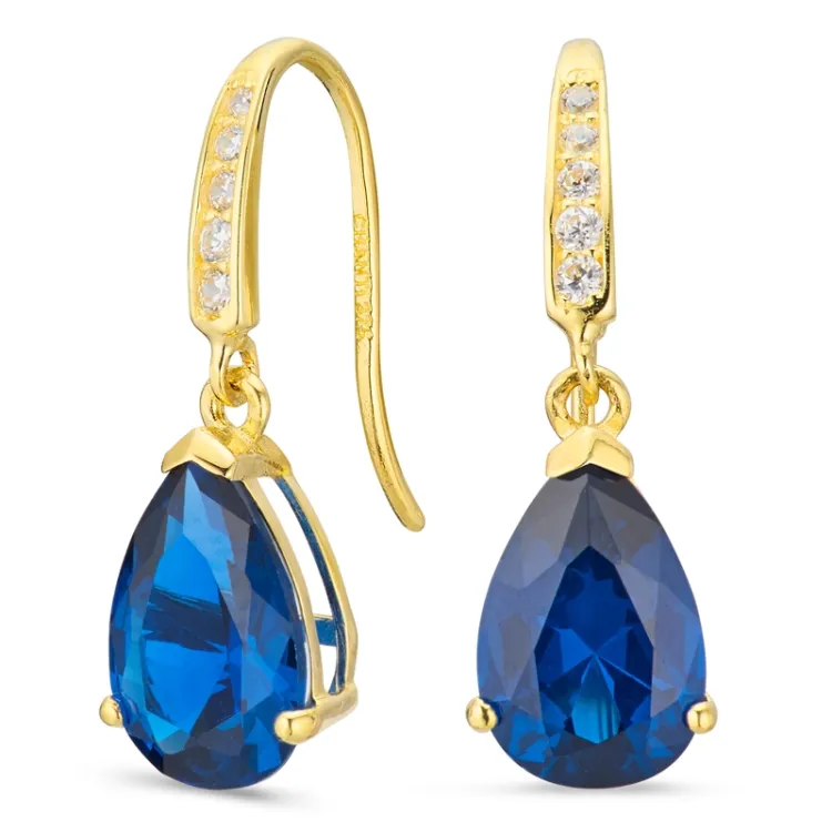 dråpeformede øredobber i 9 karat gull med syntetisk safir og zirkon - Gold Collection