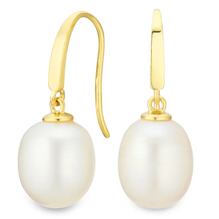 9-9,5 mm perle øredobber i 9 karat gull - Gold Collection