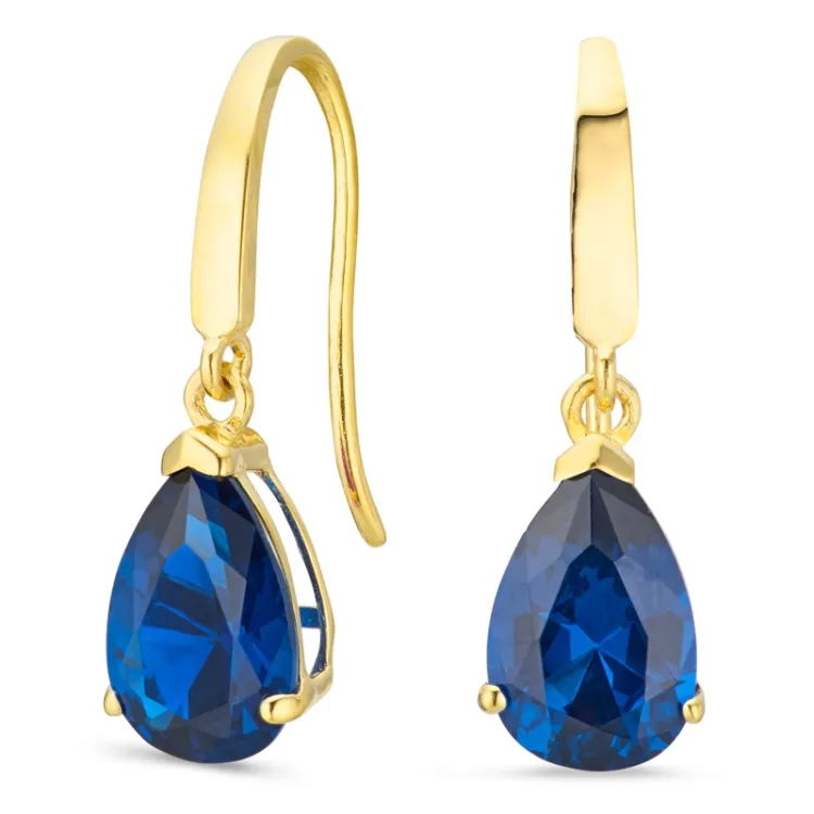 dråpeformede øredobber i 9 karat gull med syntetisk safir og zirkon - Gold Collection