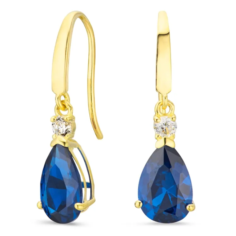 dråpeformede øredobber i 9 karat gull med syntetisk safir og zirkon - Gold Collection