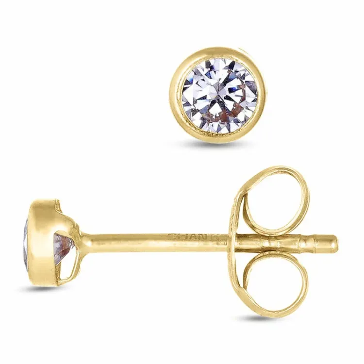 3 mm runde ørestikker i 9 karat gull med zirkon - Gold Collection