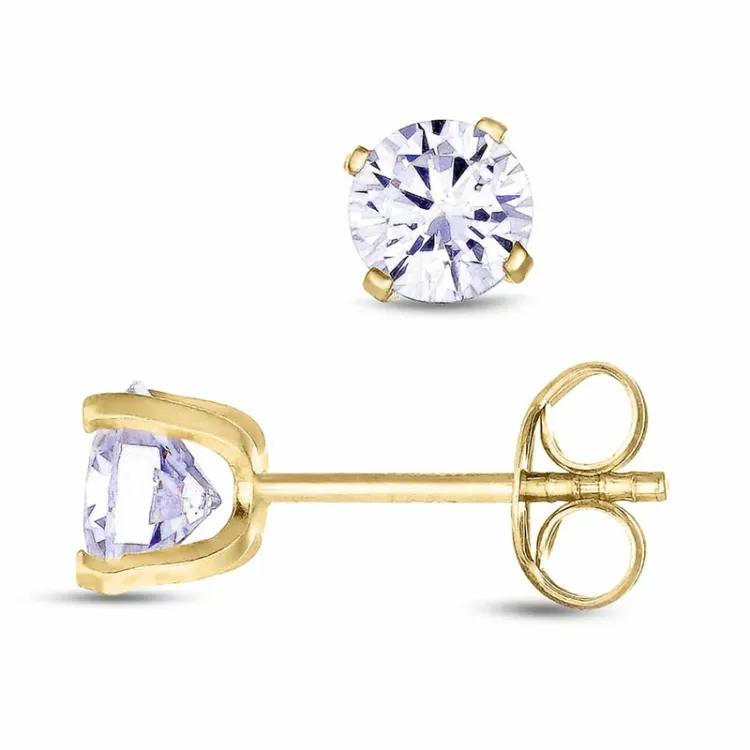 5,5 mm runde ørestikker i 9 karat gull med zirkon - Gold Collection