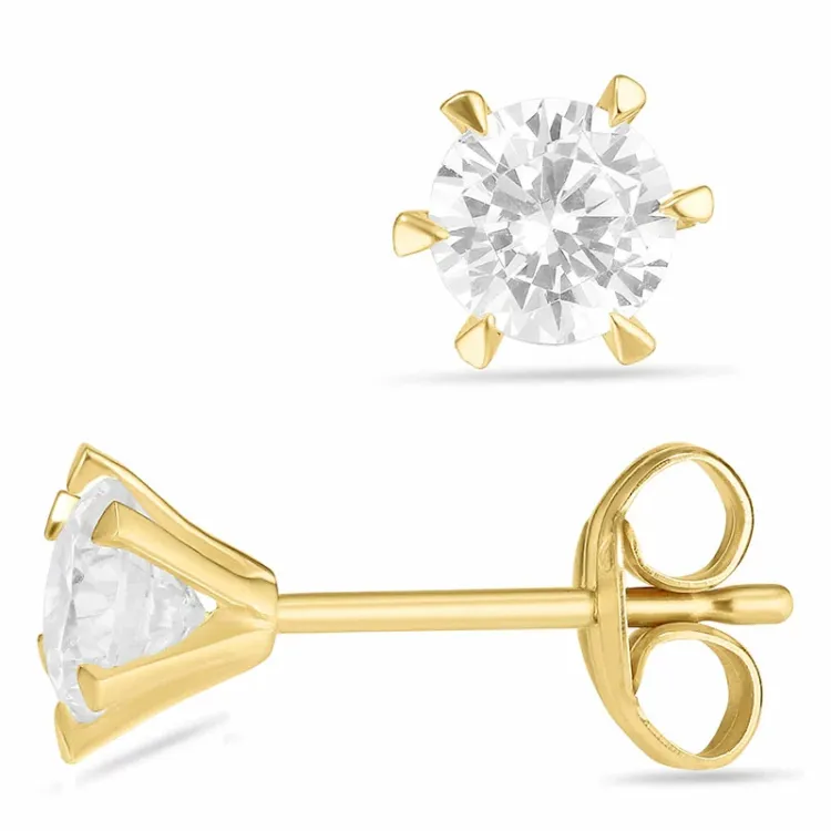 5,5 mm runde ørestikker i 9 karat gull med zirkon - Gold Collection