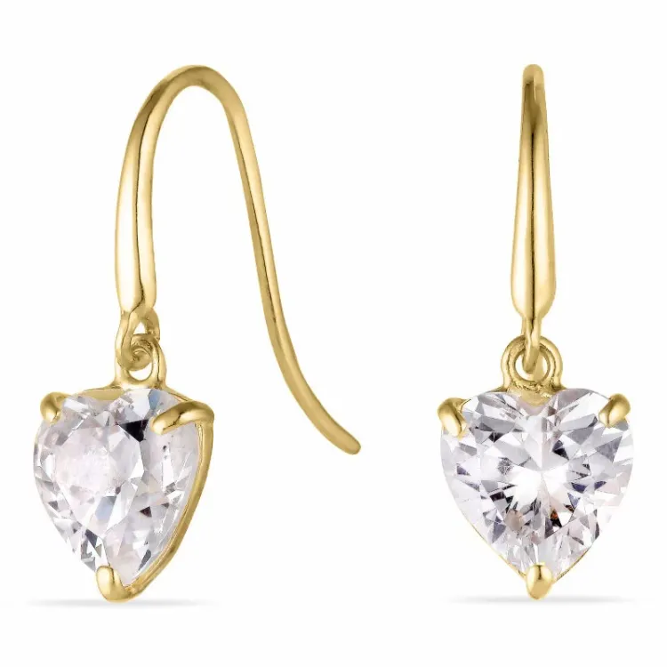 hjerte øredobber i 9 karat gull med zirkon - Gold Collection