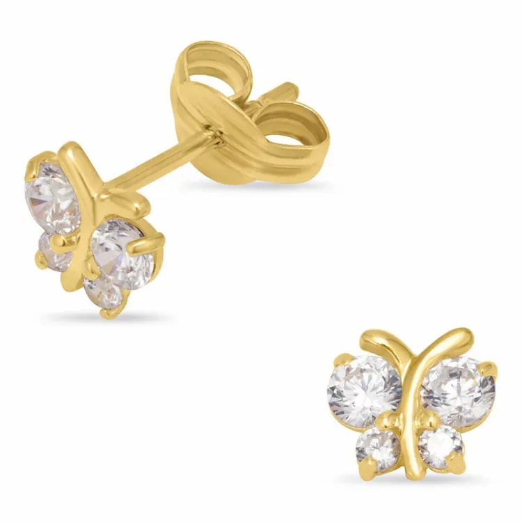 sommerfugl øredobber i 9 karat gull med zirkon - Gold Collection