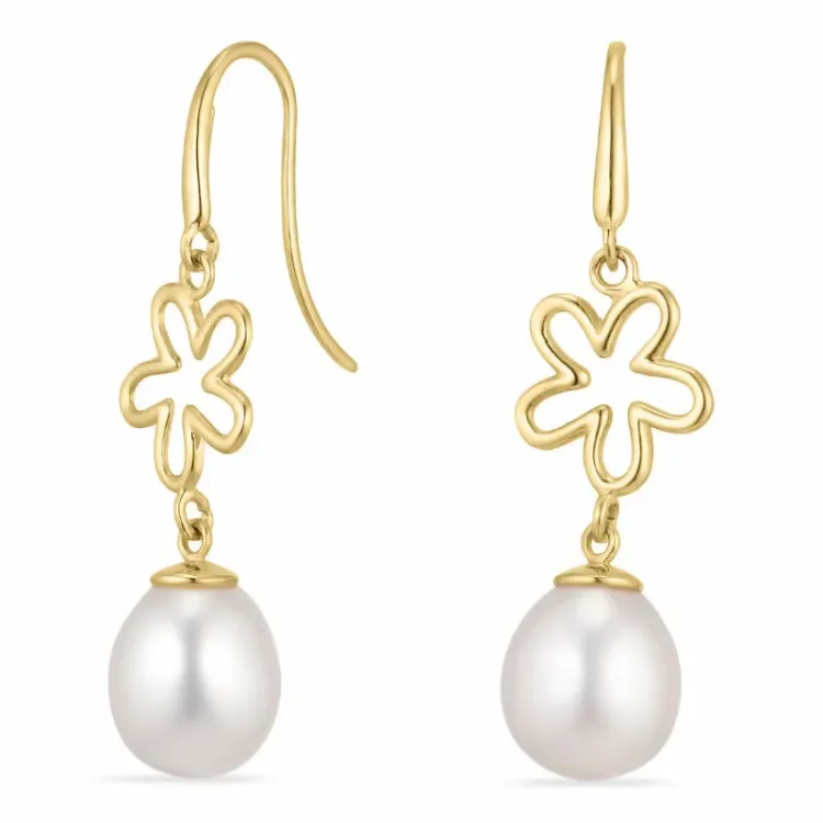 blomst øredobber i 9 karat gull med  - Gold Collection