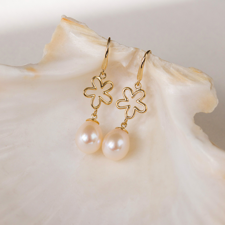 blomst øredobber i 9 karat gull med  - Gold Collection