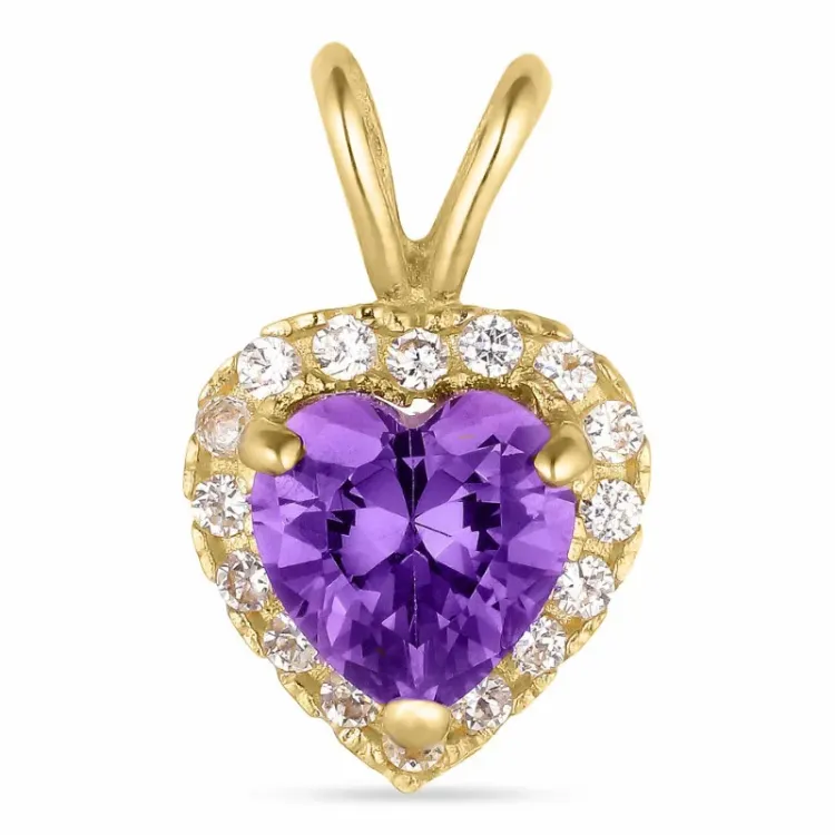 hjerte syntetisk ametyst anheng i 9 karat gull - Gold Collection