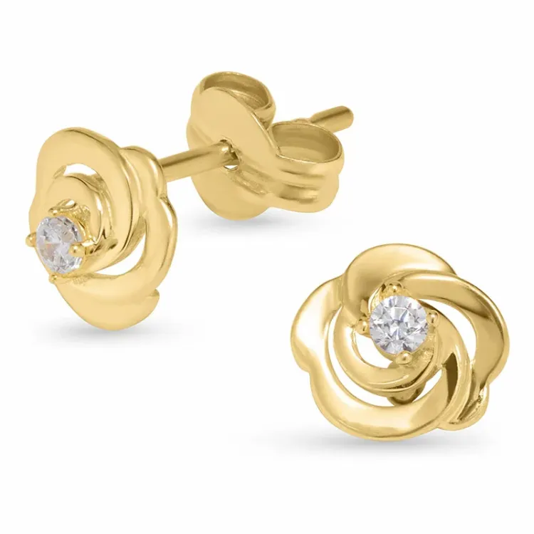 blomst øredobber i 9 karat gull med zirkon - Gold Collection