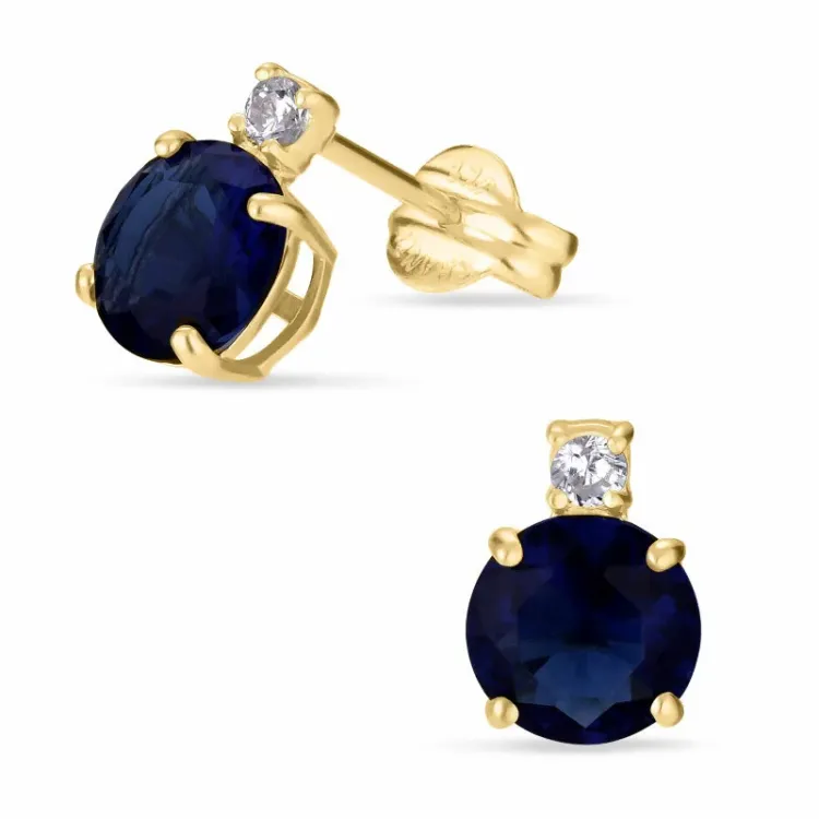 runde øredobber i 9 karat gull med zirkon og syntetisk safir - Gold Collection