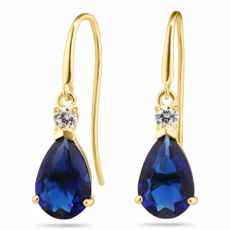 dråpe mørkeblå øredobber i 9 karat gull med zirkon og syntetisk safir - Gold Collection