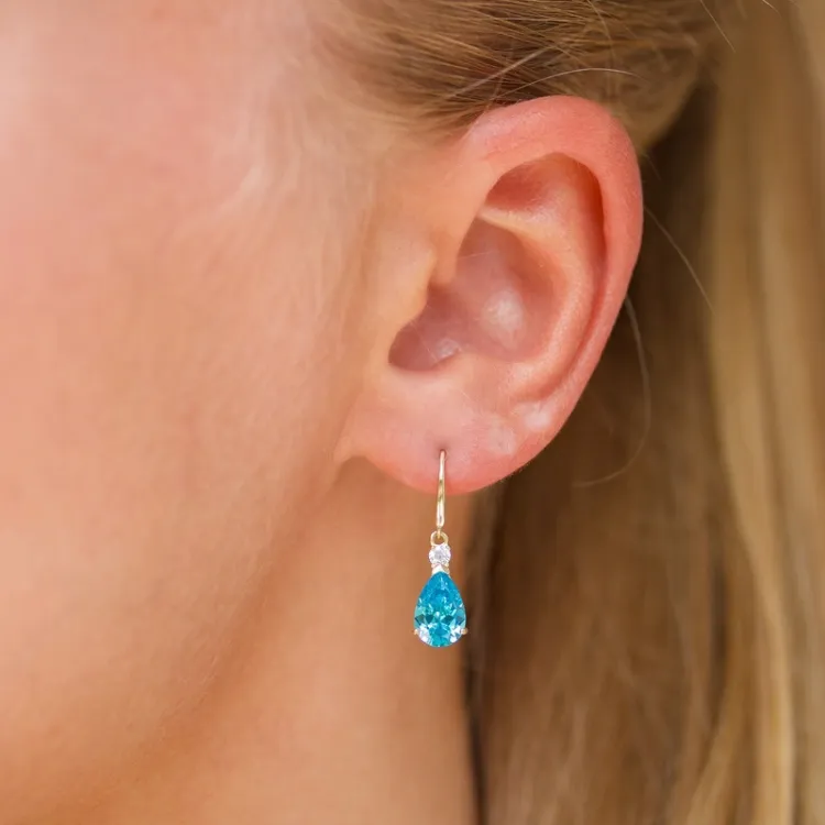 dråpe blå øredobber i 9 karat gull med zirkon og syntetisk topas - Gold Collection