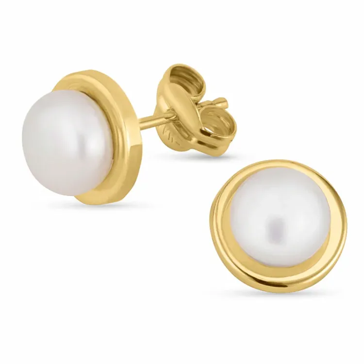 8 mm perleøredobb i 9 karat gull med  - Gold Collection