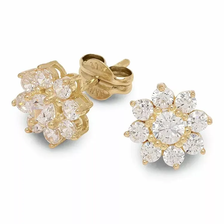 blomst ørestikker i 9 karat gull med zirkon - Gold Collection