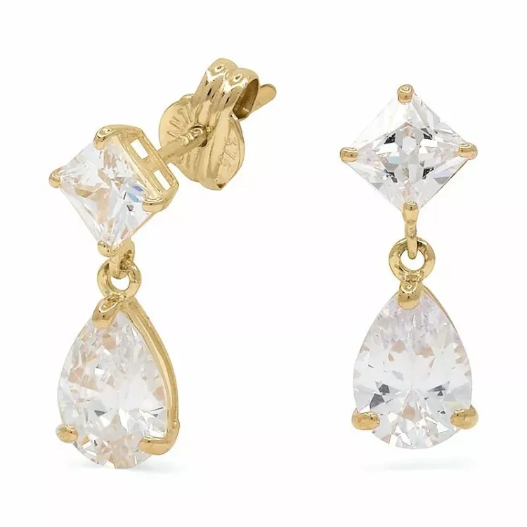 dråpe gulløredobb i 9 karat gull med zirkon - Gold Collection