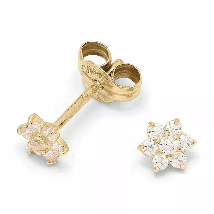 liten blomst ørestikker i 9 karat gull med zirkon - Gold Collection