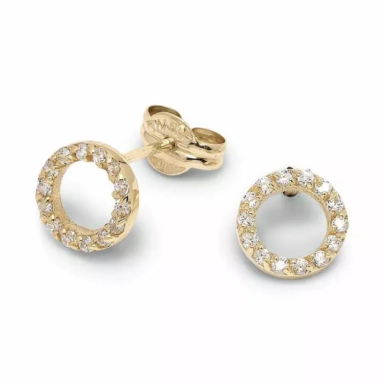 runde zirkon ørestikker i 9 karat gull med zirkon - Gold Collection