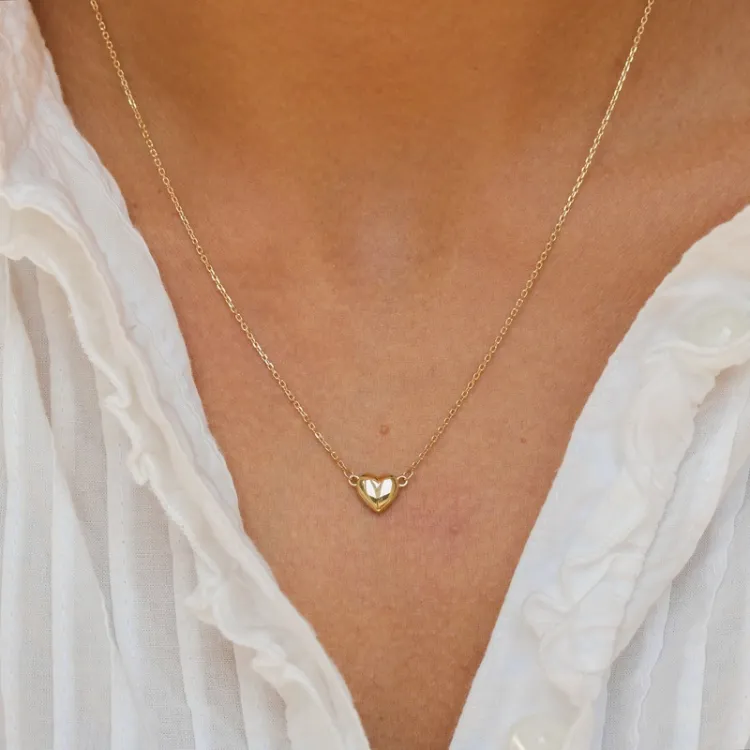 simpel hjerte anheng med halskjede i 9 karat gull - Gold Collection