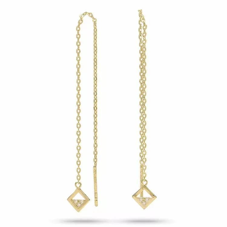 firkantet kjedeøreringer i 9 karat gull med zirkon - Gold Collection