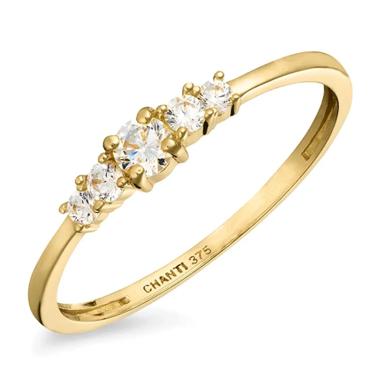 smal hvit zirkon ring i 9 karat gull - Gold Collection