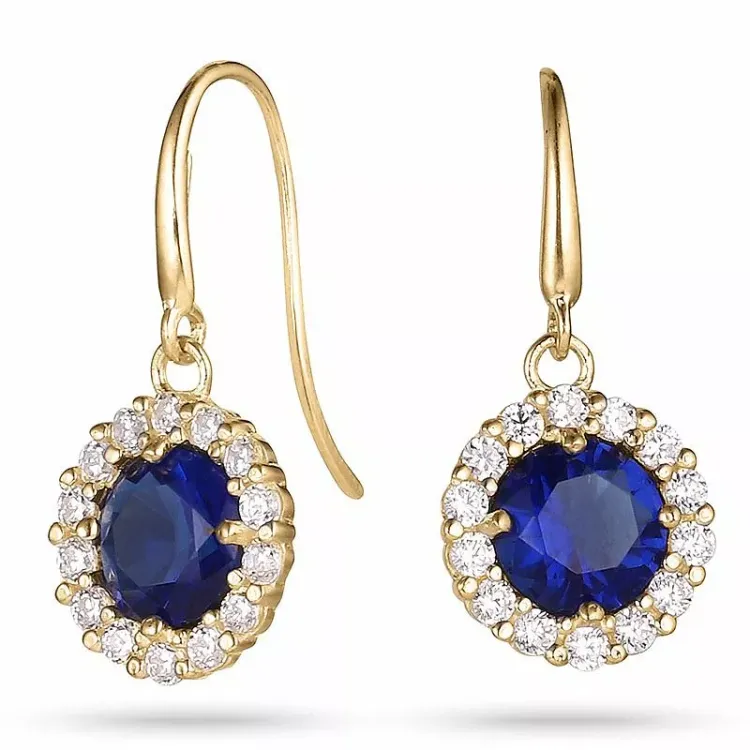 lange blå øredobber i 9 karat gull med zirkon og zirkon - Gold Collection
