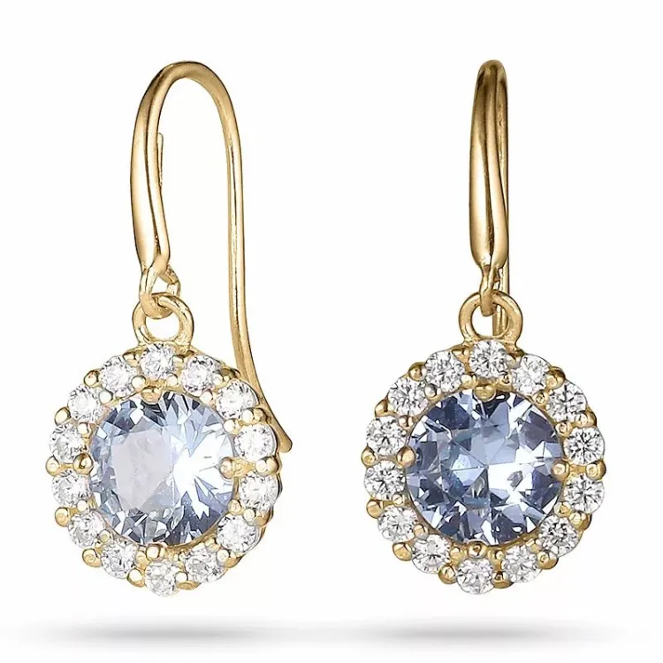 lange blå øredobber i 9 karat gull med zirkon og zirkon - Gold Collection