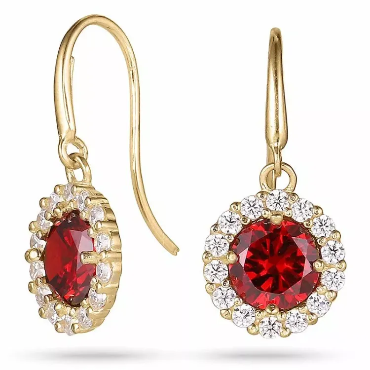 lange rød øredobber i 9 karat gull med zirkon og zirkon - Gold Collection