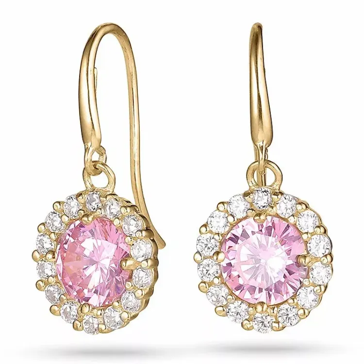 lange rosa øredobber i 9 karat gull med zirkon og zirkon - Gold Collection