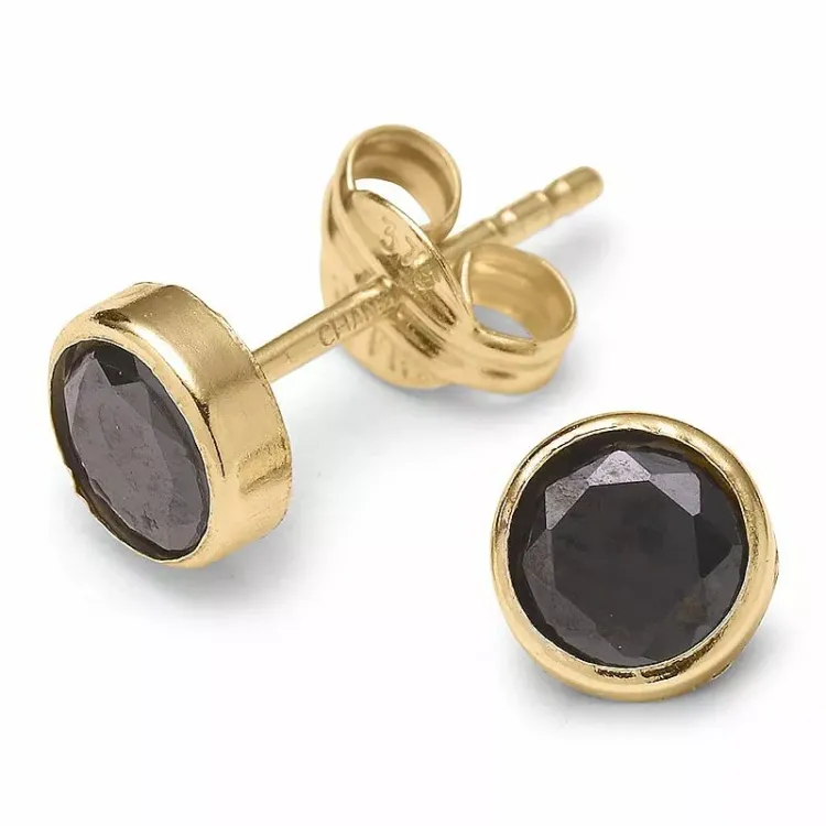 runde ørestikker i 9 karat gull med zirkon - Gold Collection