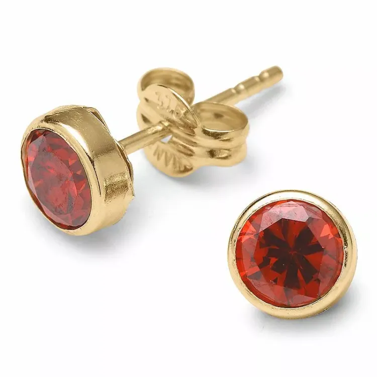 runde ørestikker i 9 karat gull med zirkon - Gold Collection
