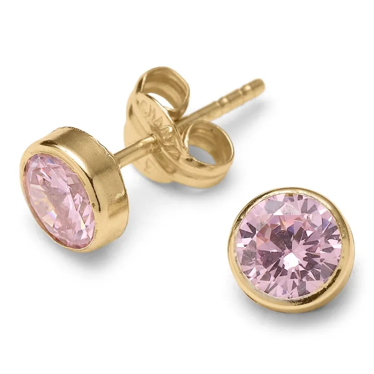 herlig runde ørestikker i 9 karat gull med zirkon - Gold Collection