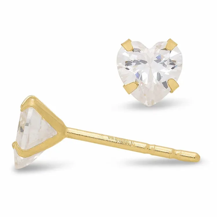 5 mm hjerte øredobber i 9 karat gull med zirkon - Gold Collection