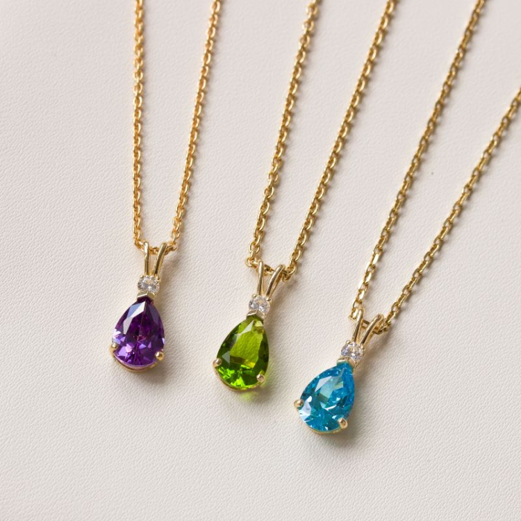 dråpe grønn anheng i 9 karat gull - Gold Collection