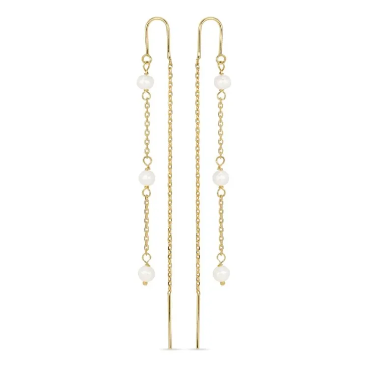 lange perle kjedeøreringer i 9 karat gull - Gold Collection