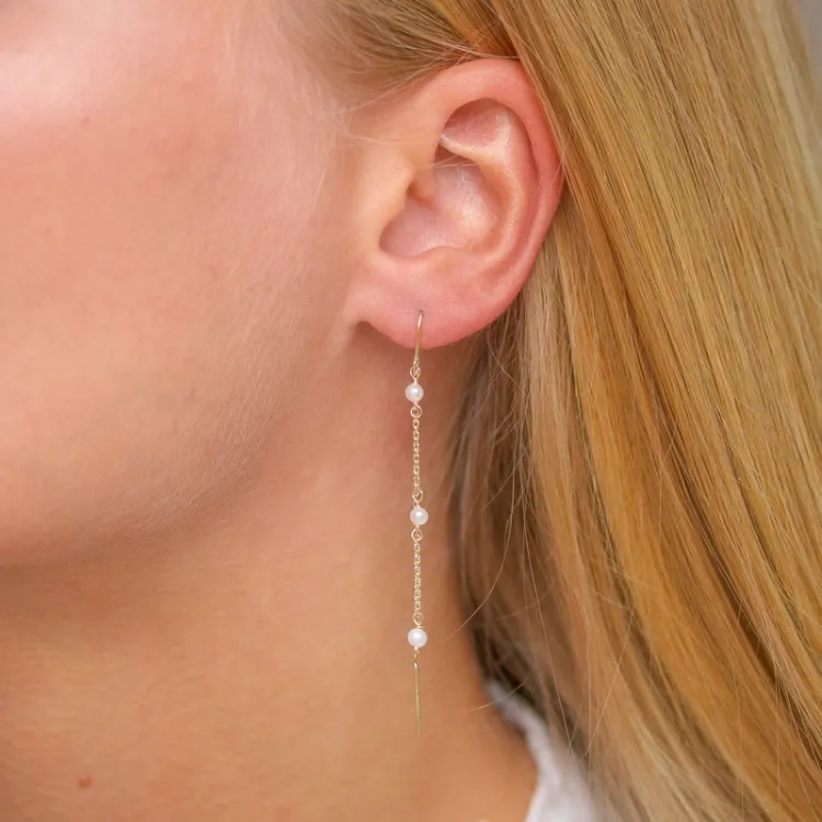 lange perle kjedeøreringer i 9 karat gull - Gold Collection