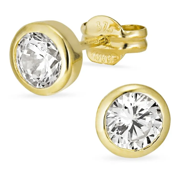 6 mm ørestikker i 9 karat gull med zirkon - Gold Collection
