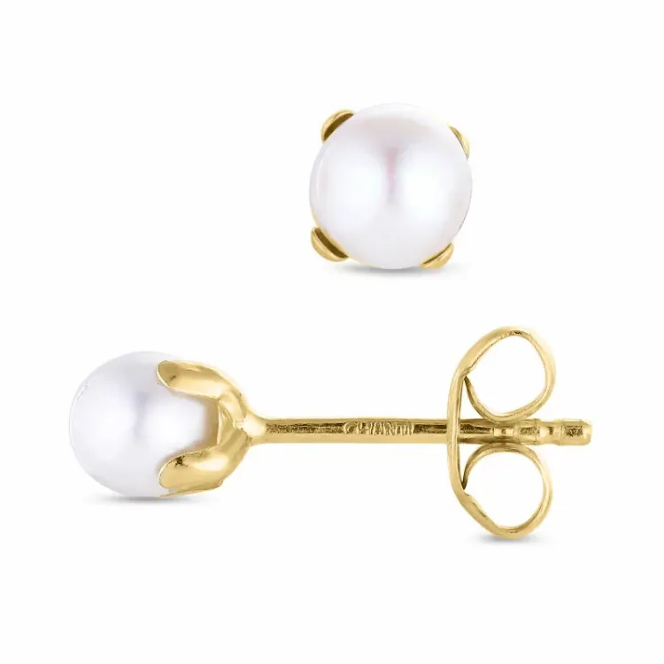 5 mm runde perleøredobb i 9 karat gull - Gold Collection