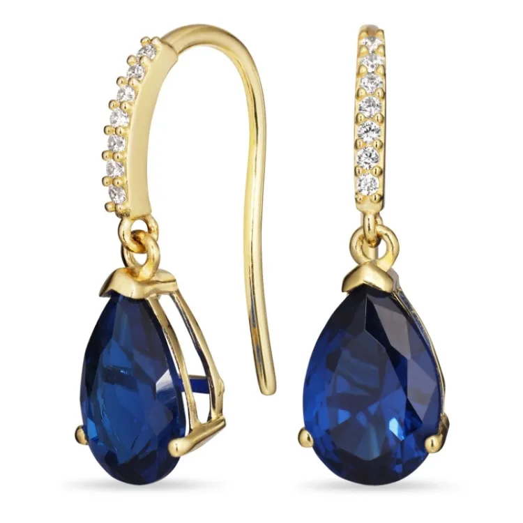 mørkeblå øredobber i 9 karat gull med syntetisk safir og zirkon - Gold Collection