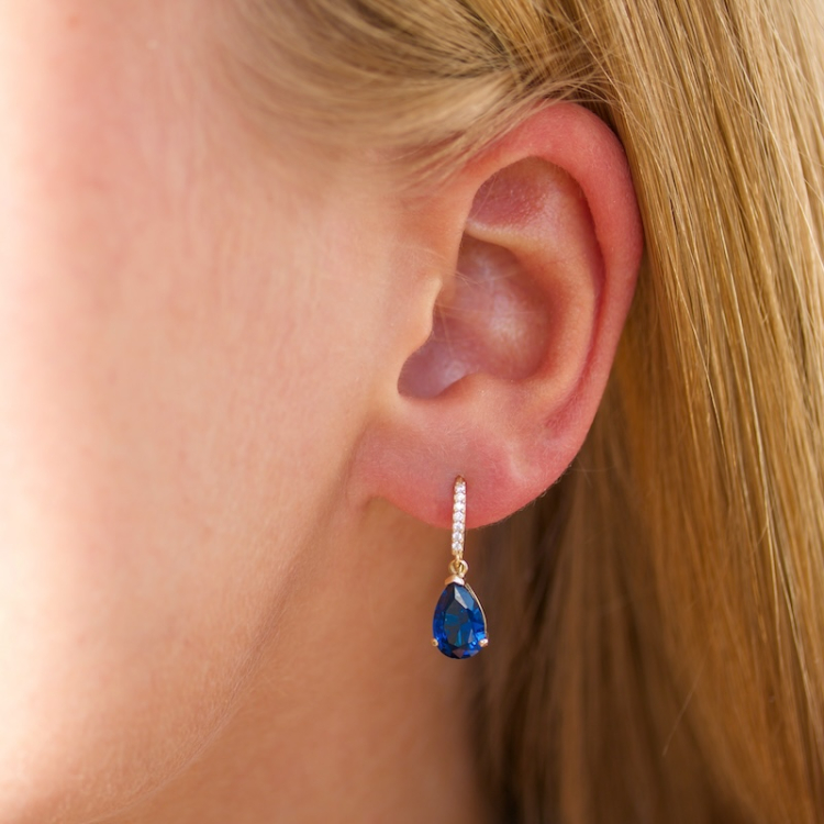 mørkeblå øredobber i 9 karat gull med syntetisk safir og zirkon - Gold Collection