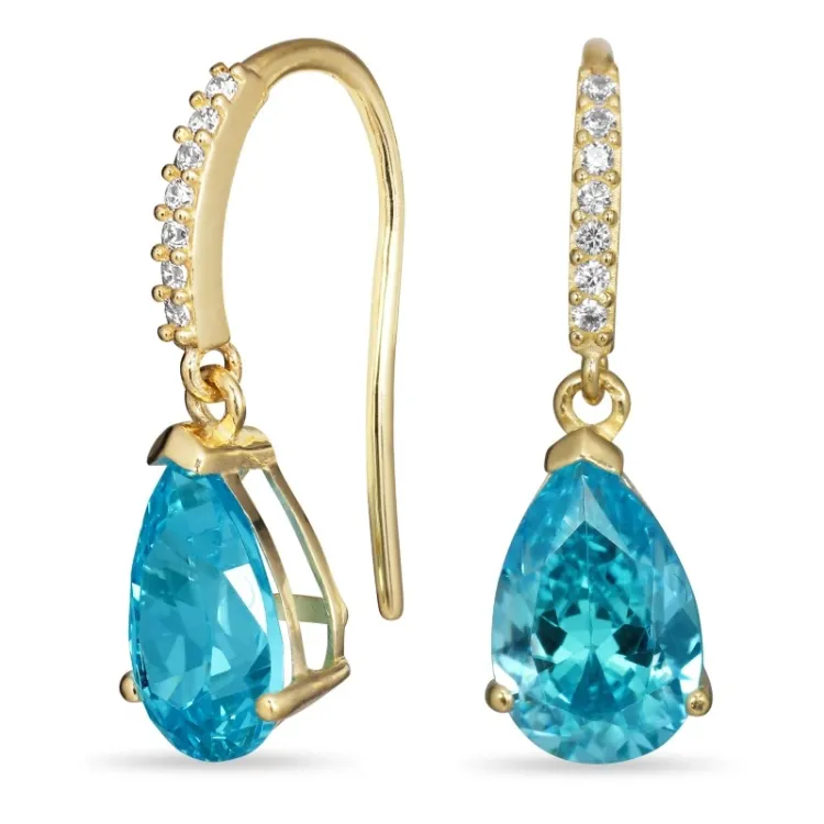 blå øredobber i 9 karat gull med syntetisk topas og zirkon - Gold Collection