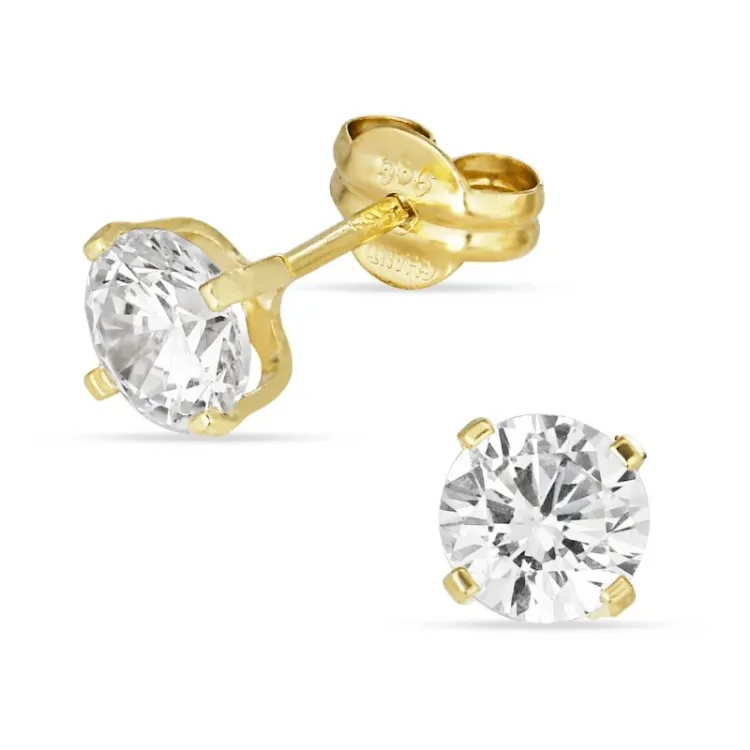 5 mm runde øredobber i 14 karat gull med zirkon - Gold Collection