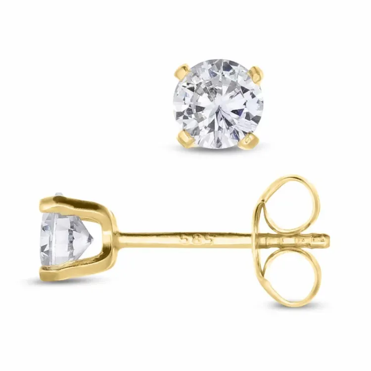 4,5 mm runde øredobber i 14 karat gull med zirkon - Gold Collection