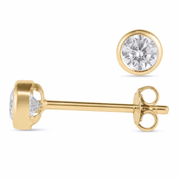 3 mm runde øredobber i 14 karat gull med zirkon - Gold Collection