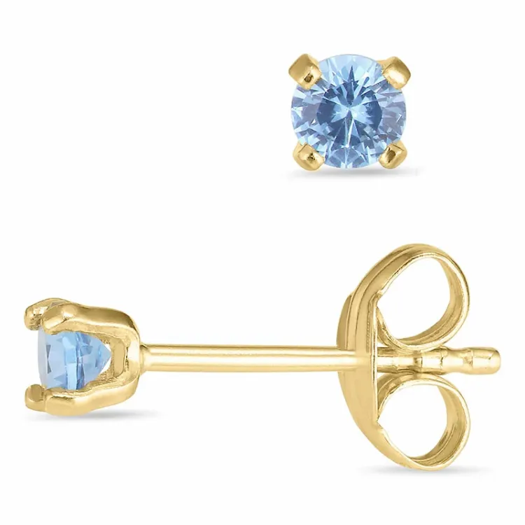 3 mm runde øredobber i 14 karat gull med zirkon - Gold Collection