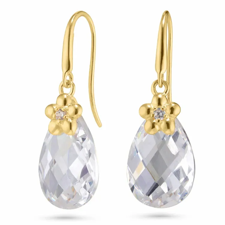 blomst øredobber i 14 karat gull med zirkon - Gold Collection