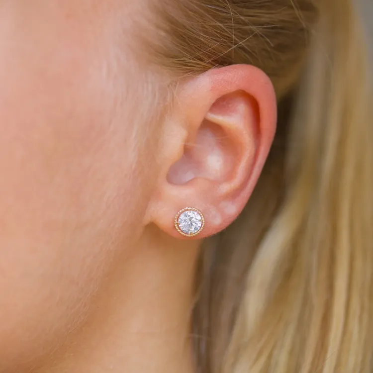runde øredobber i 14 karat gull med zirkon - Gold Collection